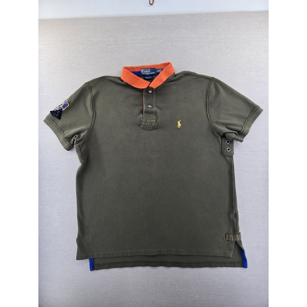 Polo Ralph Lauren Canoe Kayak Club Indian Head Shirt Men XLarge Custom Fit Olive